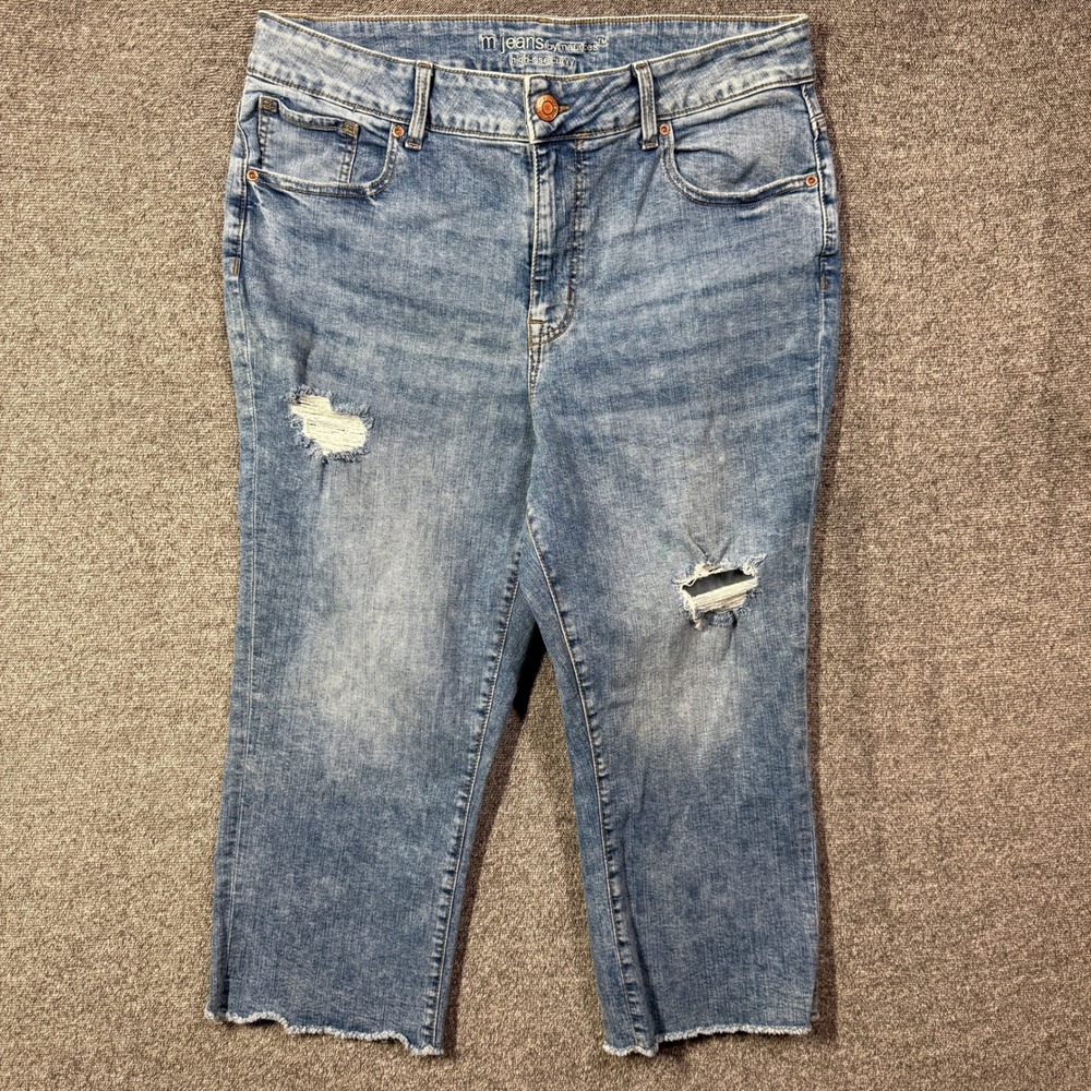Maurices M Jeans Womens 18W High Rise Curvy Distressed Raw Hem Light Wash Denim